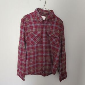 5/$25 Ocean + Coast Boys Long Sleeve Plaid Flannel Burgundy Blue Green Size Med